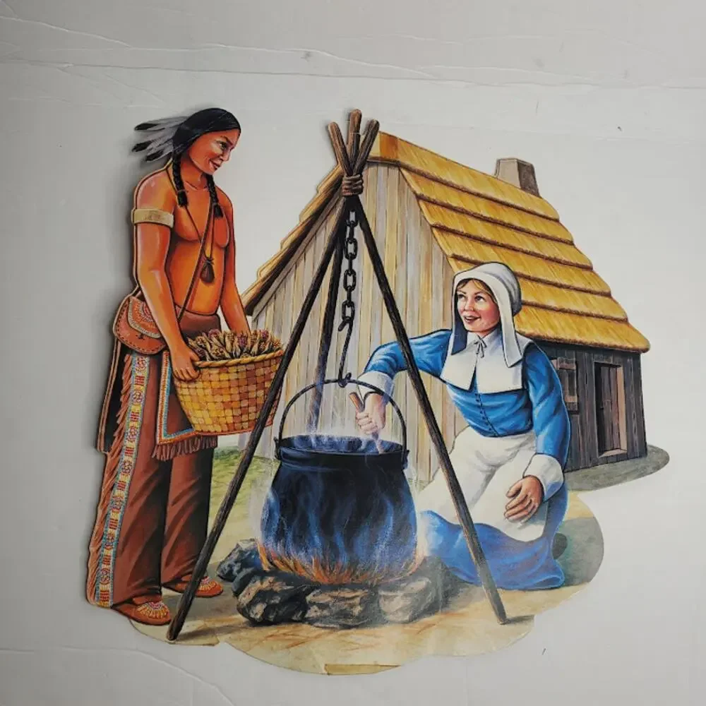 Beistle Paper Co. 1990 Thanksgiving Decorations Pilgrims Turkey Native American